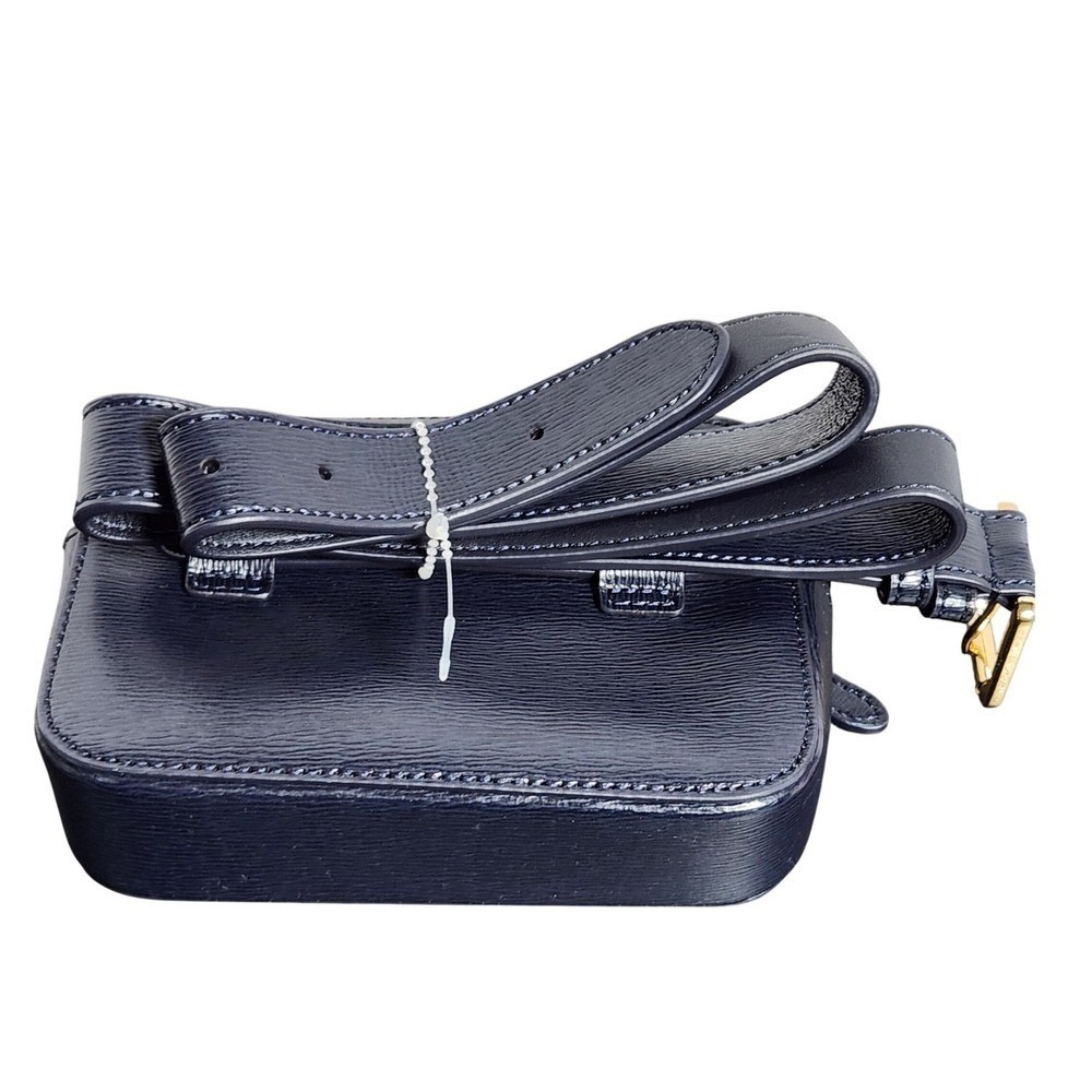 Lauren Ralph Lauren Navy Leather‎ Mini Belt Bag Gold Hardware Adjustable Strap - Picture 3 of 12
